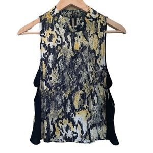 Astr | Sleeveless Black Yellow Reptile Animal Print Side Cut Out Crinkle Top XS